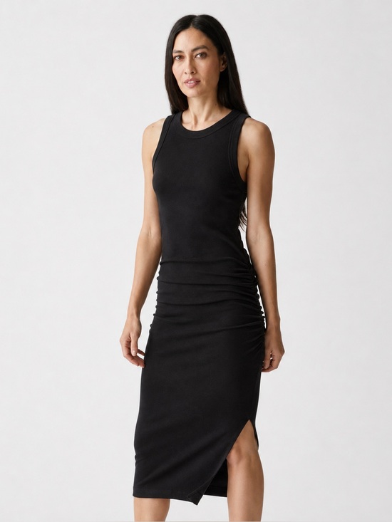 Michael Stars Dresses & Skirts - Michael Stars Wren Black Ribbed Ruched Midi Dress Small